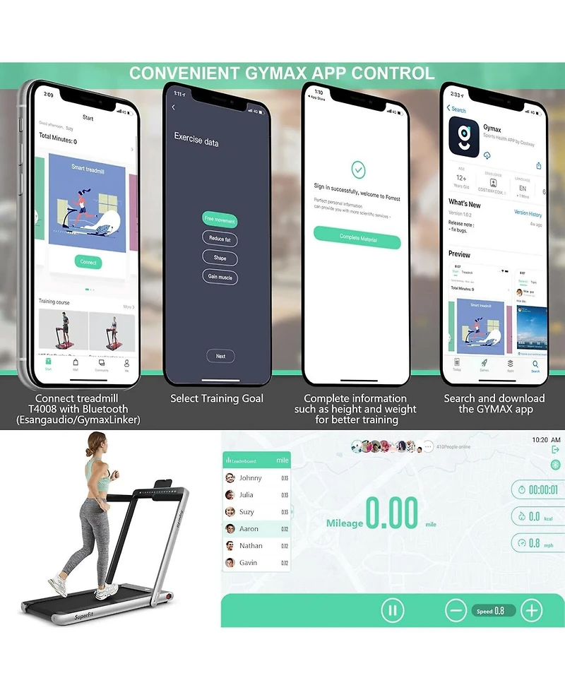 2.25 Hp 2-in-1 Folding Walking Pad Treadmill with Dual Display and App Control