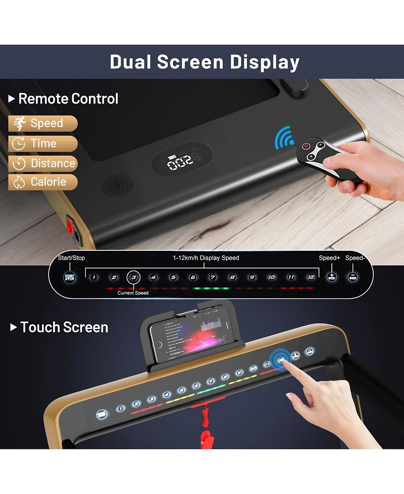 2.25 Hp 2-in-1 Folding Walking Pad Treadmill with Dual Display and App Control