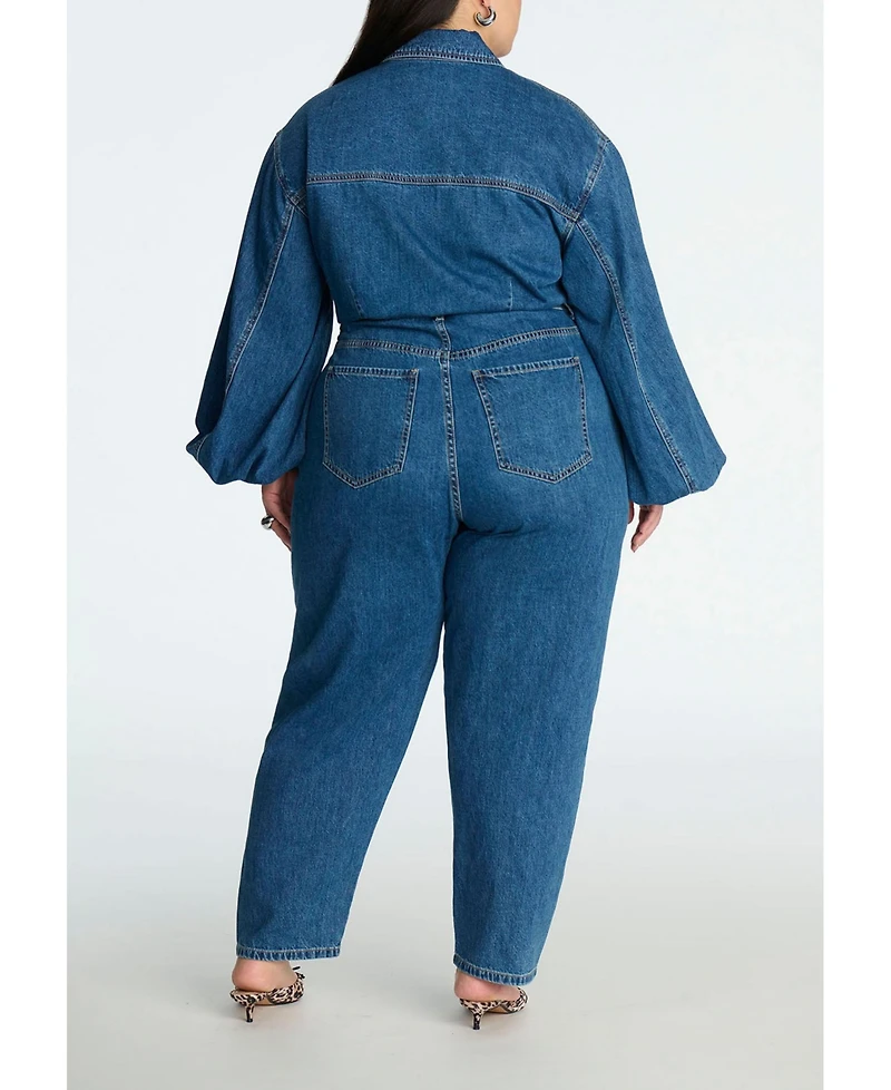 Eloquii Women's Barrel Leg Denim Jumpsuit