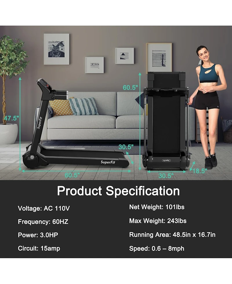 3HP Folding Electric Treadmill Running Machine