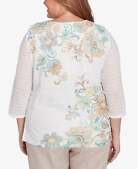 Alfred Dunner Plus Kensington Gardens Textured Knit Scroll Split Neck Top