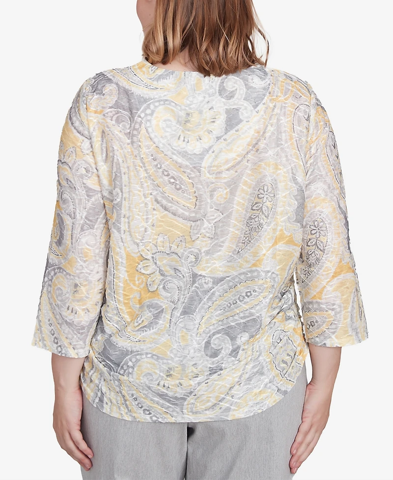 Alfred Dunner Plus Size Dress Code Textured Paisley Beaded Neck Top