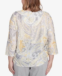 Alfred Dunner Plus Size Dress Code Textured Paisley Beaded Neck Top
