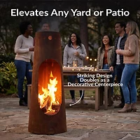 Outdoor Backyard Patio Steel Santa Fe Wood-Burning Fire Pit Chiminea with Wood Grate - 50" - Rustic Finish