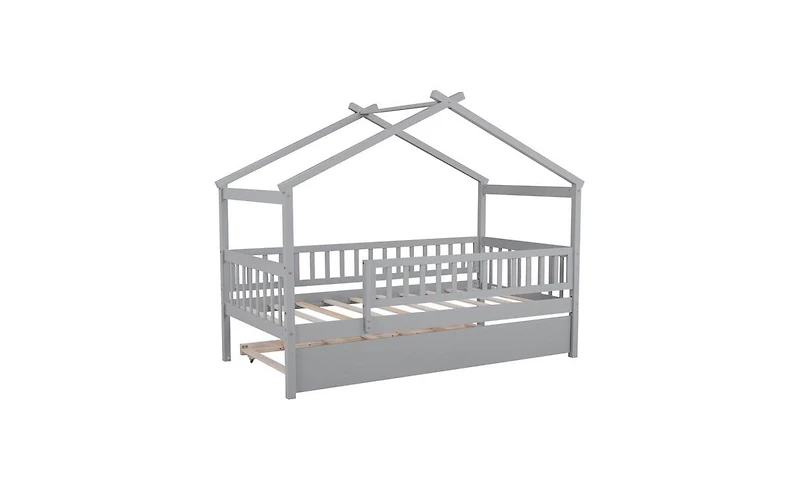 Wooden House Bed for Playful and Functional Kids' Bedroom Design