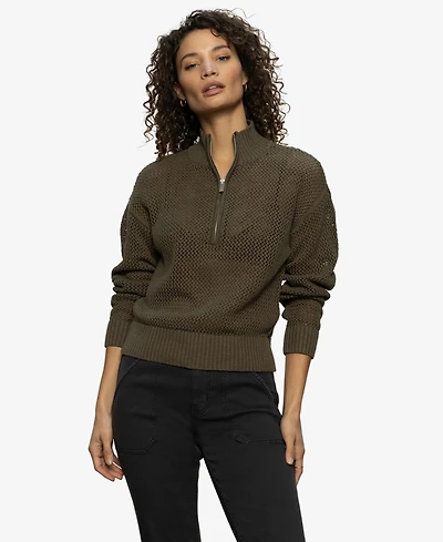 Sanctuary Women's Cotton Half-Zip Open-Knit Sweater
