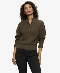 Sanctuary Women's Cotton Half-Zip Open-Knit Sweater