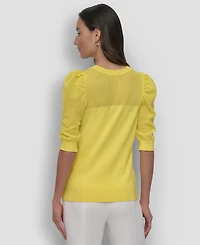 Dkny Women's Mesh Puff-Sleeve Sweater
