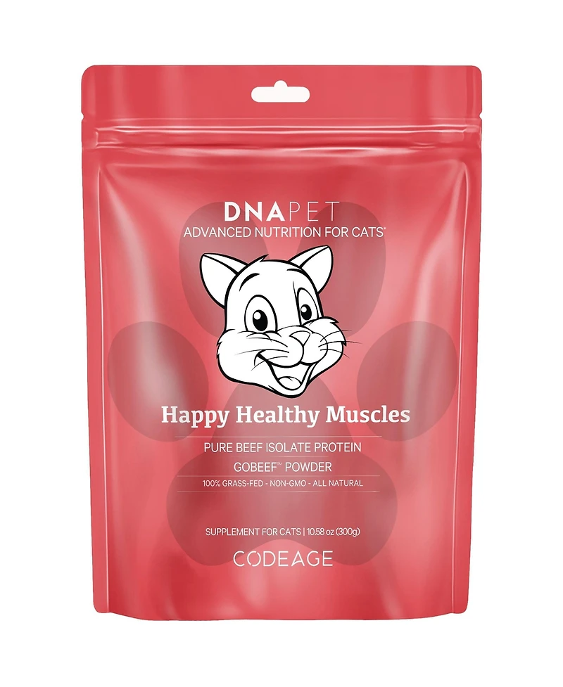 Happy Healthy Muscles Supplement for Cats - Grass-Fed Beef Protein Powder - Collagen & Amino Acid-Rich - Pure Beef Isolate