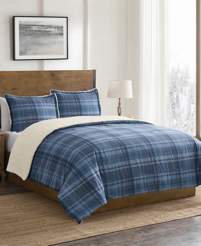Vcny Home Plaid Brushed Flannel and Sherpa 3-Pc. Comforter Set