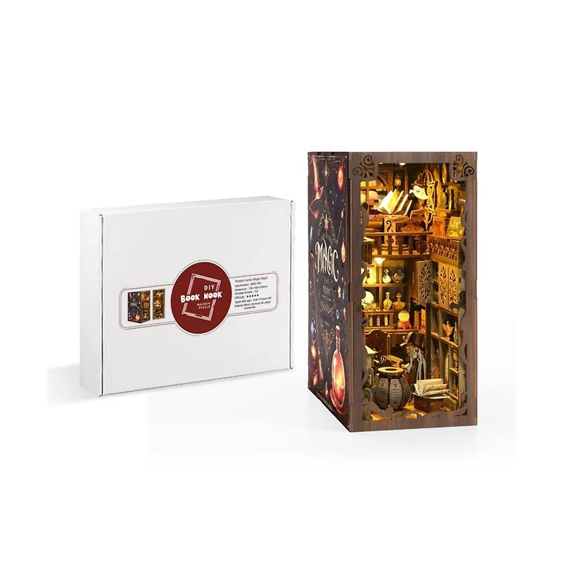 Hansilk Diy Book Nook Kit Diy Miniature House Kit Dollhouse Booknook Tiny House Decor 3D Wooden Puzzle, Gifts for Family, Friends (Night of Magic