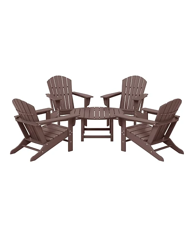 5-Piece Outdoor Patio Hdpe Adirondack Chair With Round Coffee Table Conversation Set