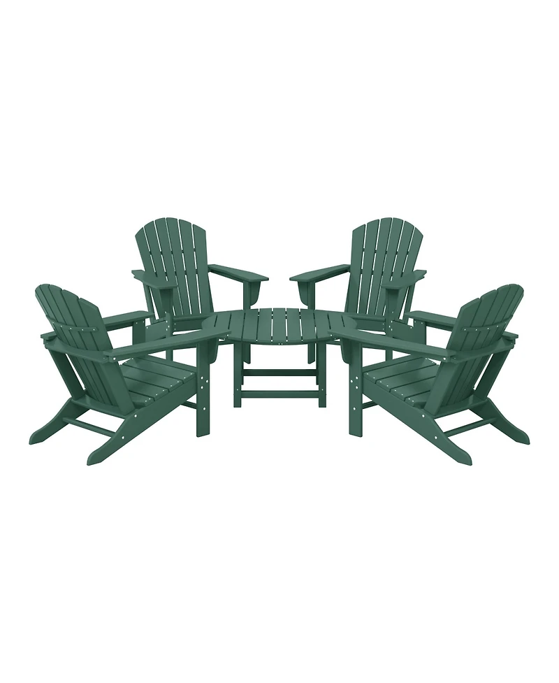 5-Piece Outdoor Patio Hdpe Adirondack Chair With Round Coffee Table Conversation Set