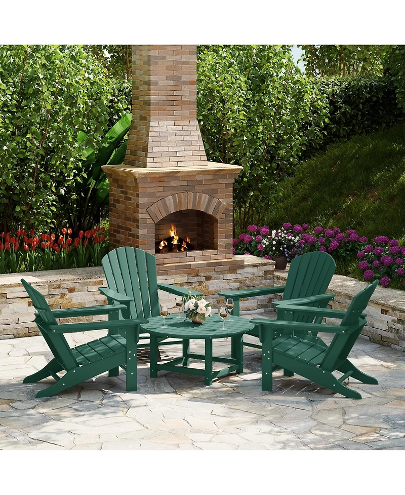 5-Piece Outdoor Patio Hdpe Adirondack Chair With Round Coffee Table Conversation Set