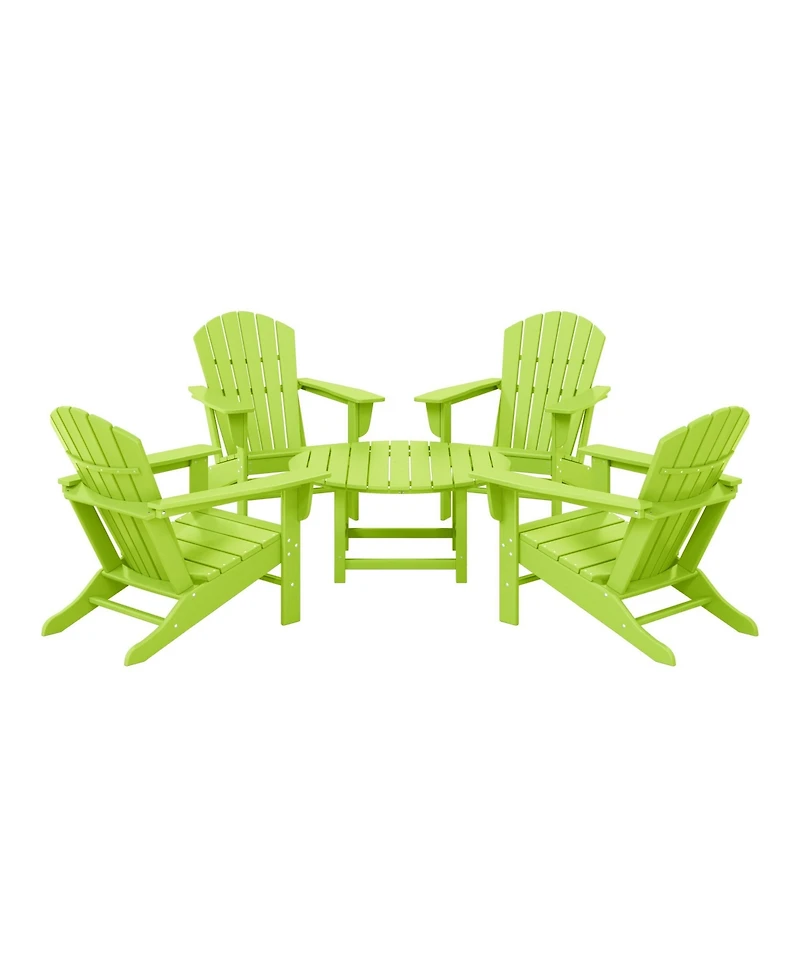 5-Piece Outdoor Patio Hdpe Adirondack Chair With Round Coffee Table Conversation Set