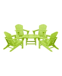 5-Piece Outdoor Patio Hdpe Adirondack Chair With Round Coffee Table Conversation Set