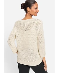Olsen Women's Lattice Open Knit Pullover