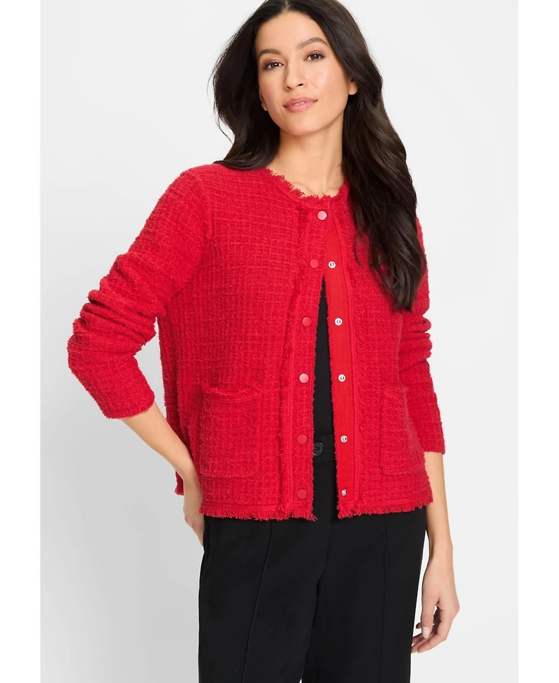 Olsen Women's Tweed Button Front Sweater Jacket