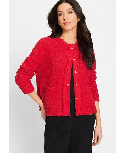 Olsen Women's Tweed Button Front Sweater Jacket