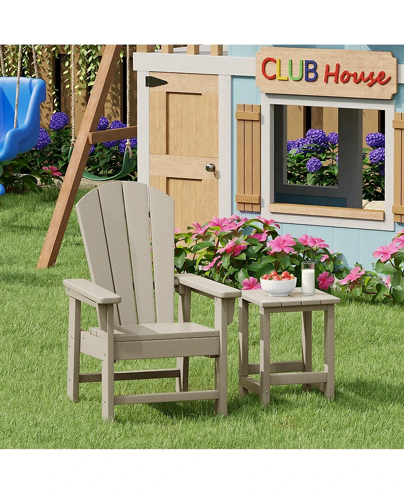 2-Piece Kids Outdoor Hdpe Adirondack Chair With Square Side Table Set
