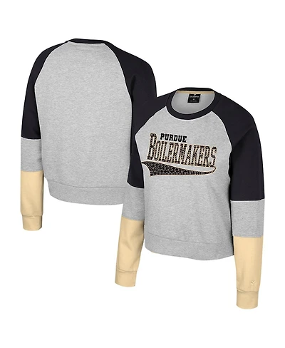 Colosseum Big Girls Heather Gray Purdue Boilermakers Katinka Rhinestone Pullover Sweatshirt