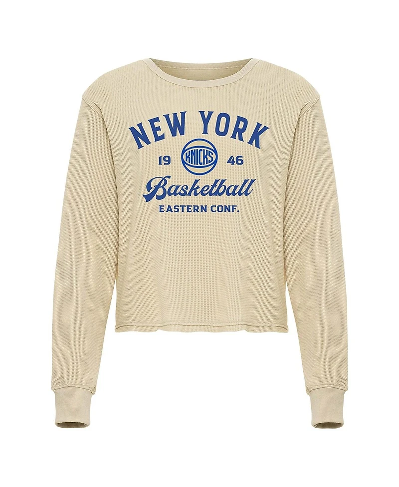 Sportiqe Men's and Women's Cream New York Knicks High Country Collection Cullen Waffle Knit Long Sleeve T-Shirt