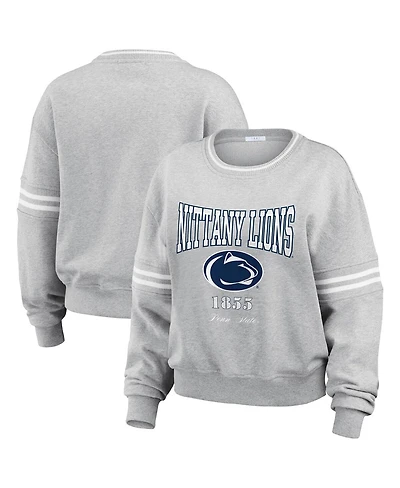 Wear by Erin Andrews Women's Heather Gray Penn State Nittany Lions Classic Stripe Pullover Sweater