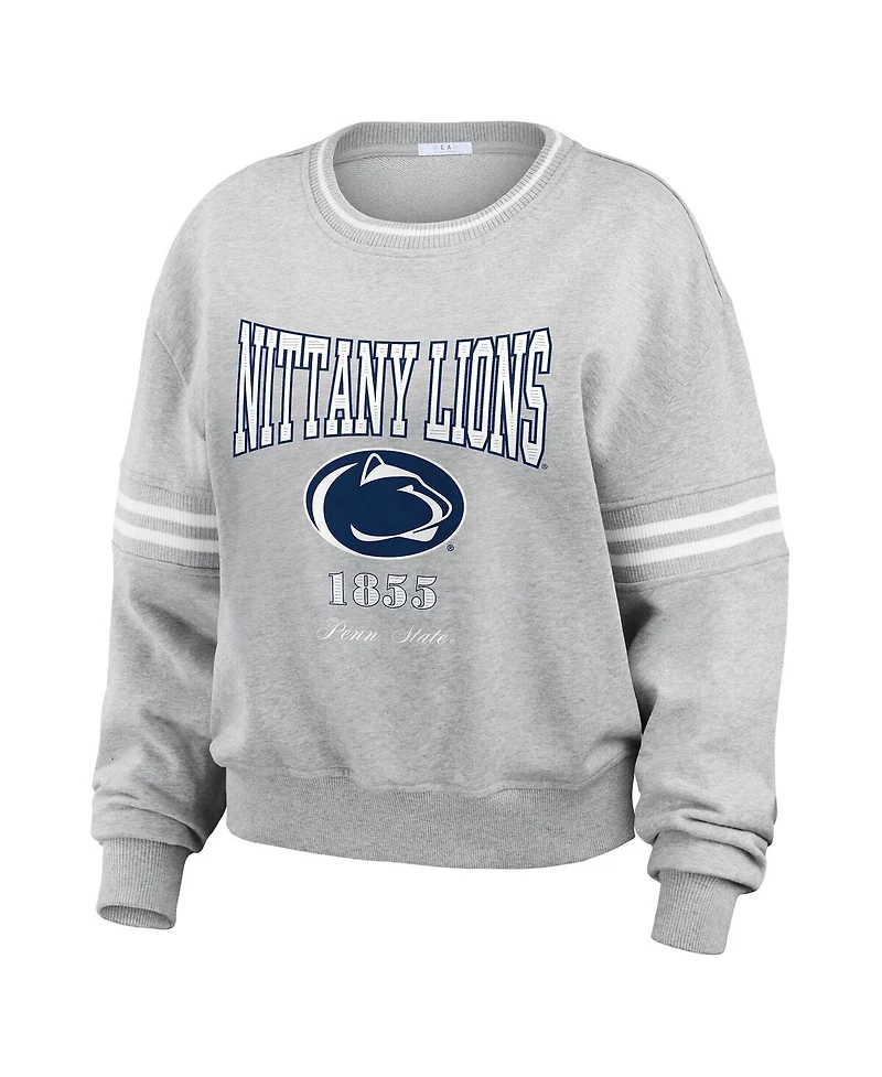 Wear by Erin Andrews Women's Heather Gray Penn State Nittany Lions Classic Stripe Pullover Sweater