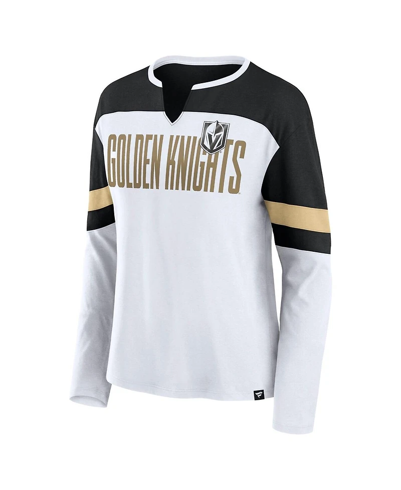 Fanatics Women's White/Black Vegas Golden Knights Frozen Long Sleeve Notch Neck T-Shirt