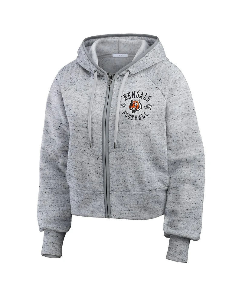 Wear by Erin Andrews Women's Heather Gray Cincinnati Bengals Speckled Fleece Cropped Full-Zip Hoodie