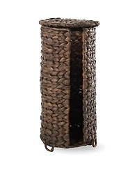 Casafield Toilet Paper Roll Holder with Lid - Espresso, Fits 3 Rolls, Free Standing Water Hyacinth Bath Tissue Storage Organizer for Bathroom