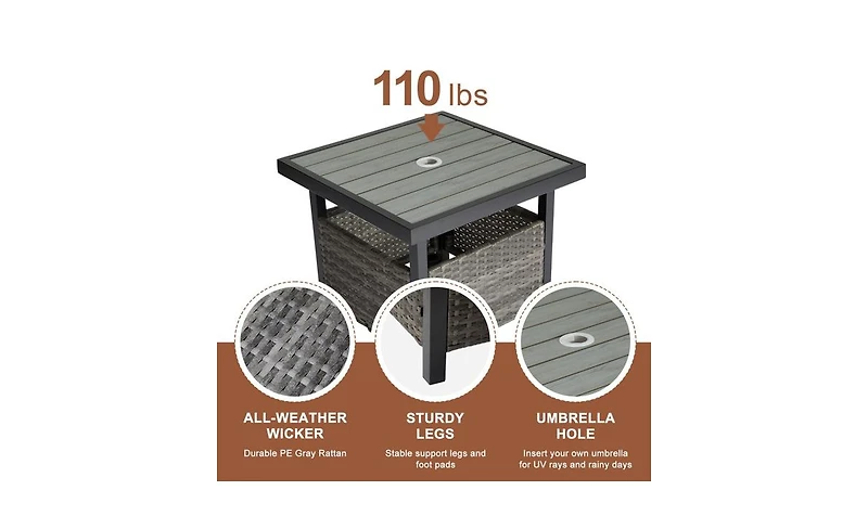 Outdoor Side Table with Umbrella Hole & Storage Space Perfect for Patio, Deck, or Garden Use