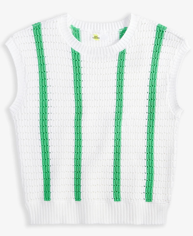 Epic Threads Little & Big Girls Striped Crochet Knit Top, Exclusively at Macy's