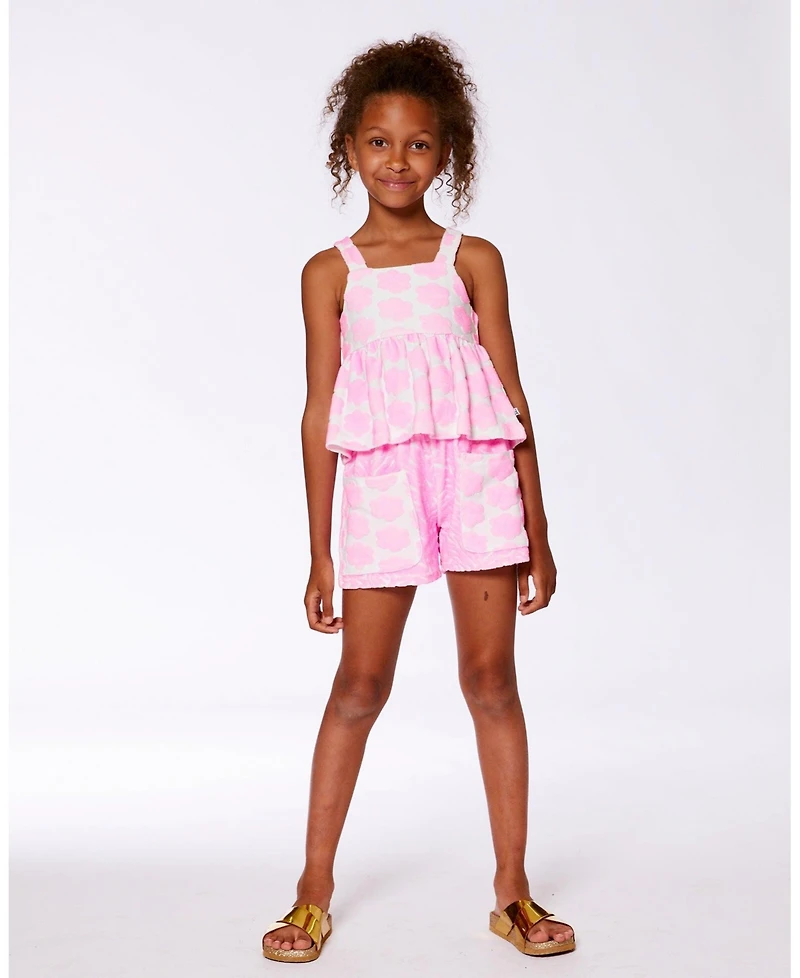 Deux par Deux Big Girls Printed Terry Tank Top And Shorts Set Vibrant Pink And White