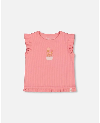 Deux par Baby Girls Rib Tank Top With Frills Coral Pink