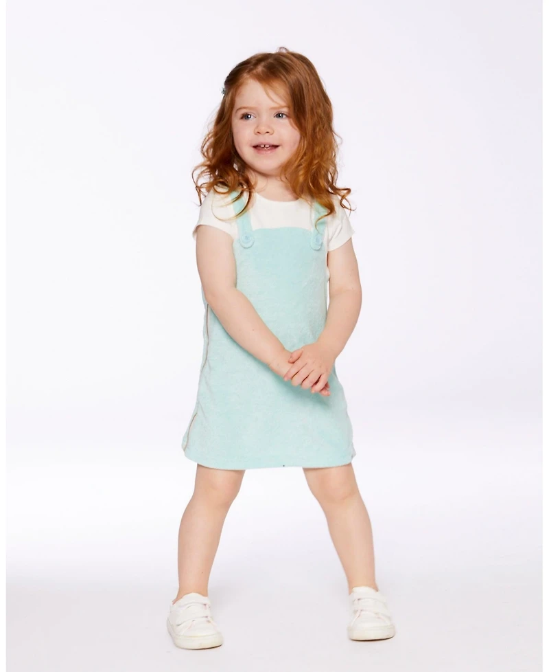 Deux par Deux Baby Girls Terry Cloth Dress Turquoise And Off-White