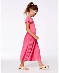 Deux par Deux Big Girls Bi-Material Pleated Wide Leg Jumpsuit Candy Pink