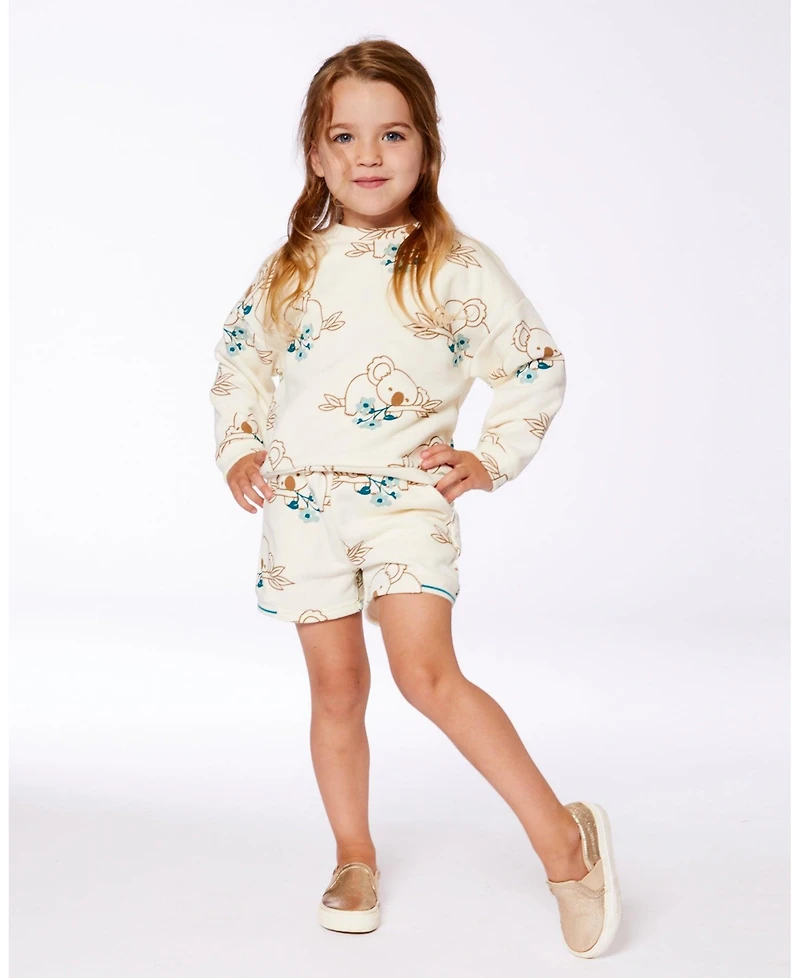 Deux par Deux Toddler Girls Printed French Terry Sweatshirt Off-White And Koala - Toddler|Child