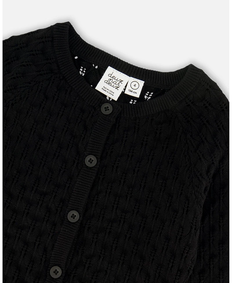 Deux par Big Girls Pointelle Knit Cardigan Sweater Black
