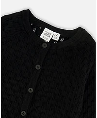Deux par Big Girls Pointelle Knit Cardigan Sweater Black