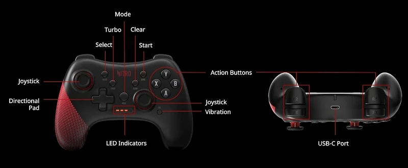 acer Nitro Wired Gaming Controller - Featuring Joystick, Directional Pad, Turbo Button, Action Buttons and Led Indicator Lights