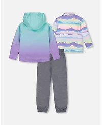 Deux par Deux Big Girls 3-In-1 Mid-Season Outerwear Set Turquoise And Mauve Gradient