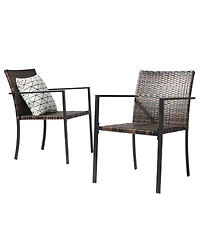 Set of 2 Stackable Outdoor Wicker Patio Dining Chairs for Garden, Balcony, or Deck