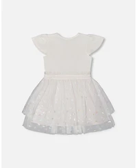 Deux par Deux Big Girls Bi-Material Dress With Glitter Hearts Skirt Snow White