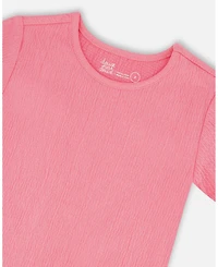 Deux par Big Girls Crinkle Short Sleeve Top Candy Pink