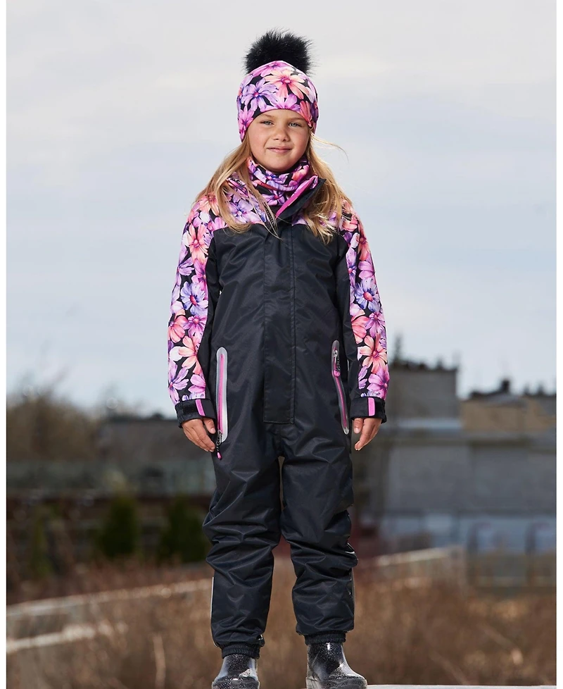 Deux par Deux Toddler Girls Mid-Season One-Piece Outerwear Black With Pink And Orange Flowers - Toddler|Child