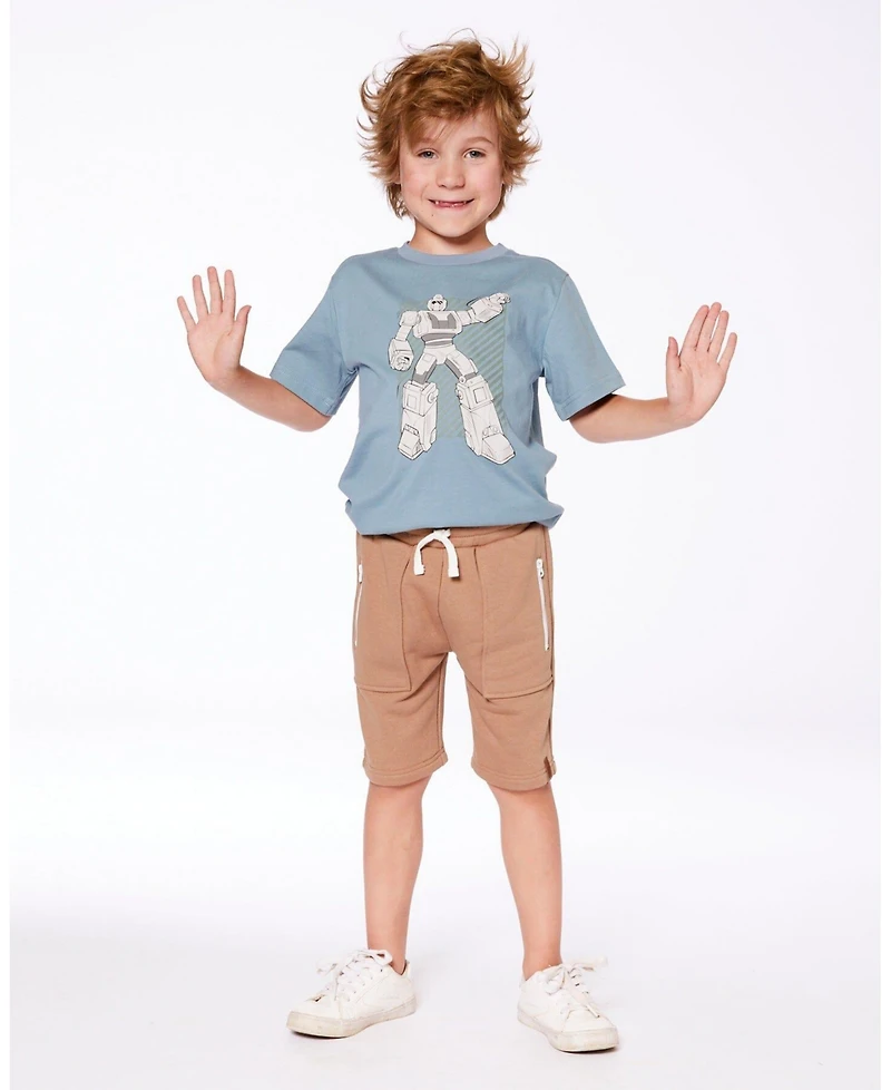 Deux par Big Boys Organic Cotton Graphic Tee Grayish Teal And Robot