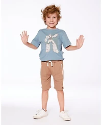 Deux par Big Boys Organic Cotton Graphic Tee Grayish Teal And Robot