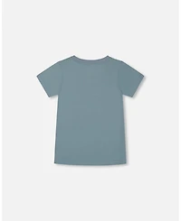 Deux par Big Boys Organic Cotton Graphic Tee Grayish Teal And Robot