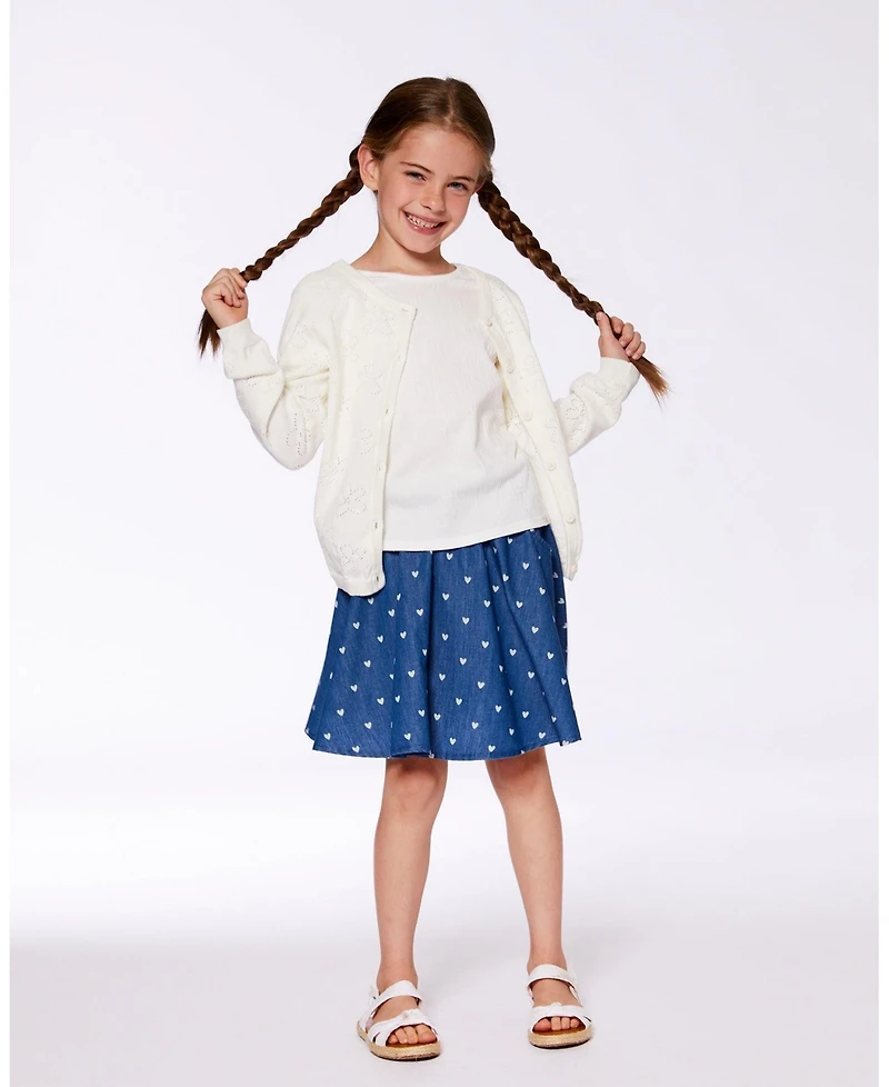 Deux par Deux Toddler Girls Printed Chambray Skort Navy Blue And White Hearts - Toddler|Child